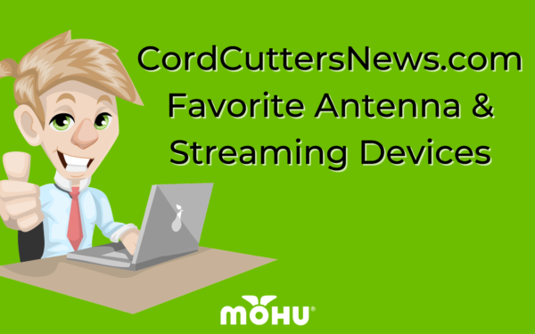 Cartoon man sitting in front of his computer giving a thumbs up, CordCuttersNews.com Favorite Antenna & Streaming Devices