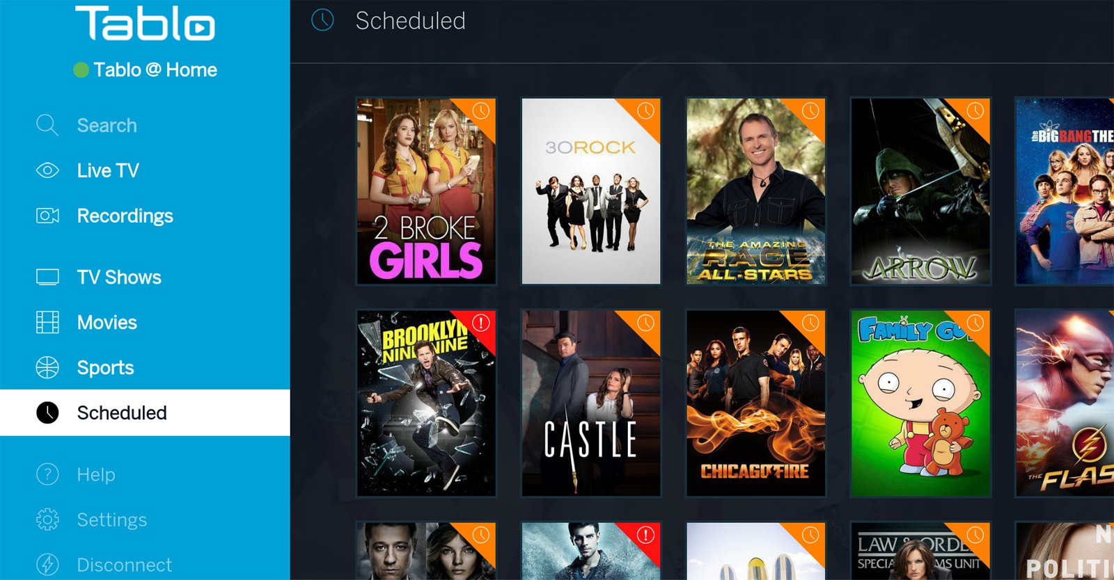 Tablo DVR home screen