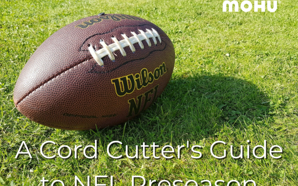 Football sitting in the grass with the copy A Cord Cutter's Guide to NFL Preseason and the Mohu logo