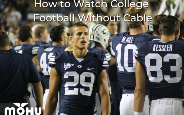 College football players standing on the field, How to Watch College Football Without Cable, mohu logo