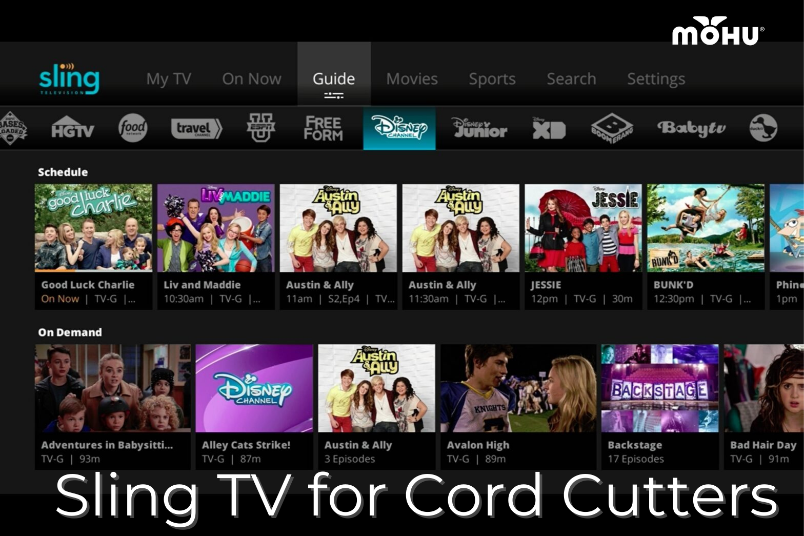 Sling TV Guide screen with copy "Sling TV for Cord Cutters"