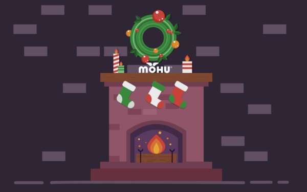 Cartoon fireplace with Christmas Wreath