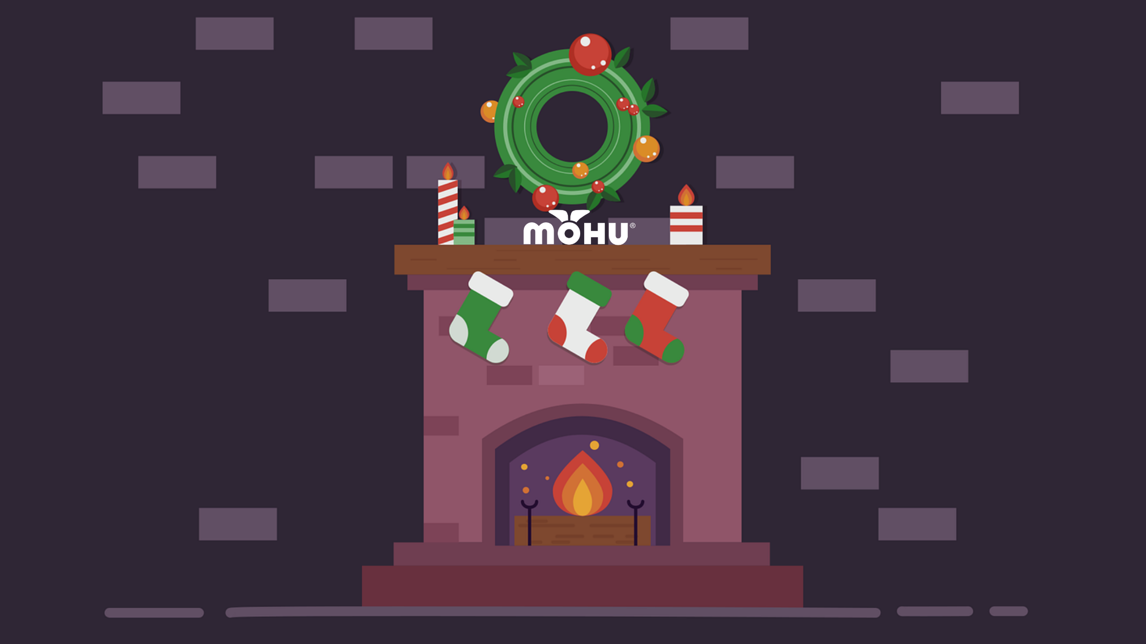 Cartoon fireplace with Christmas Wreath